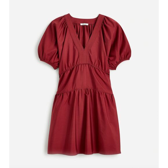 Madewell Puff Sleeve Mini Dress Poplin Claret Burgundy A Line Pockets Medium NWT - Picture 6 of 14